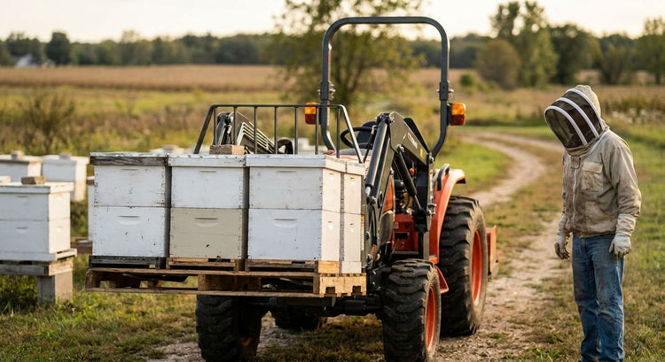 Pallet forks for beekeeping hive relocation