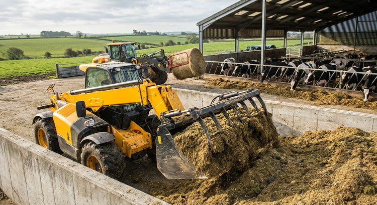 Loader attachments for dairy farm feeding
