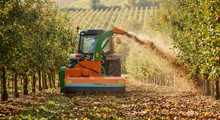 PTO leaf mulchers for orchard and vineyard row maintenance