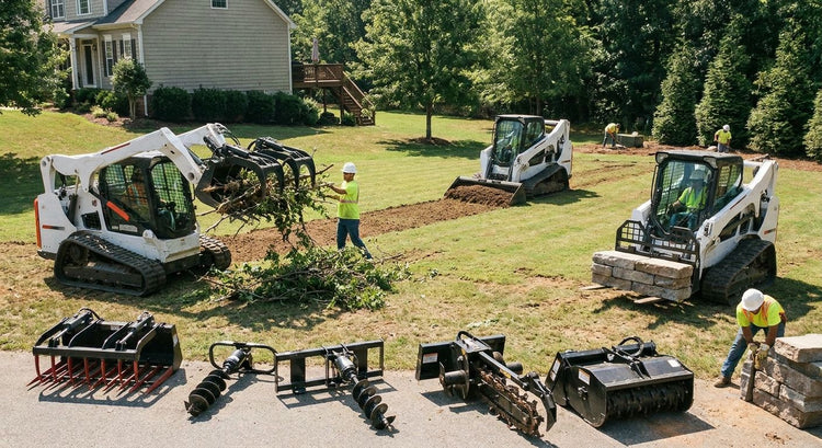 Skid steer attachments for landscaping contractors