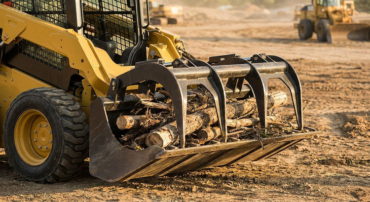 Grapple buckets for skid steer loaders