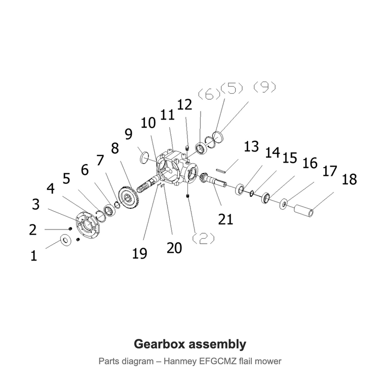 Parts diagram – gearbox assembly, Hanmey EFGCMZ flail mower