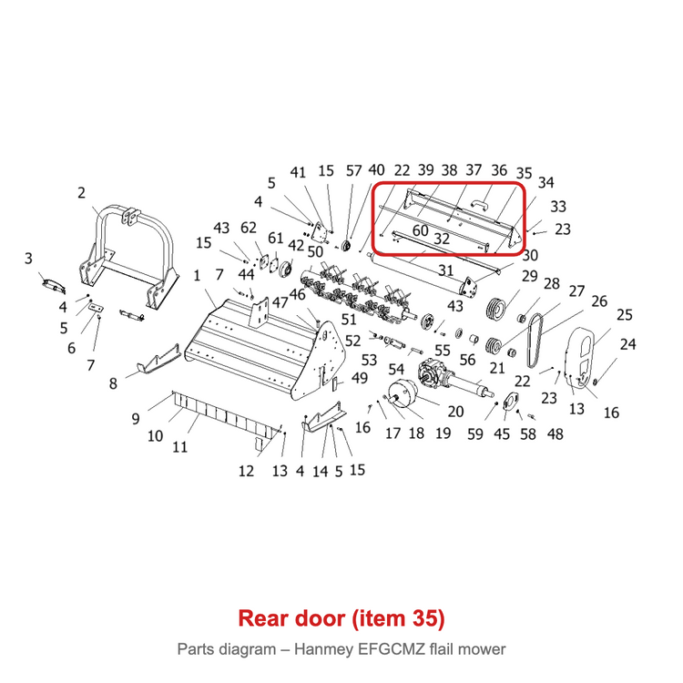 Parts diagram – rear door (back shield), Hanmey EFGCMZ155